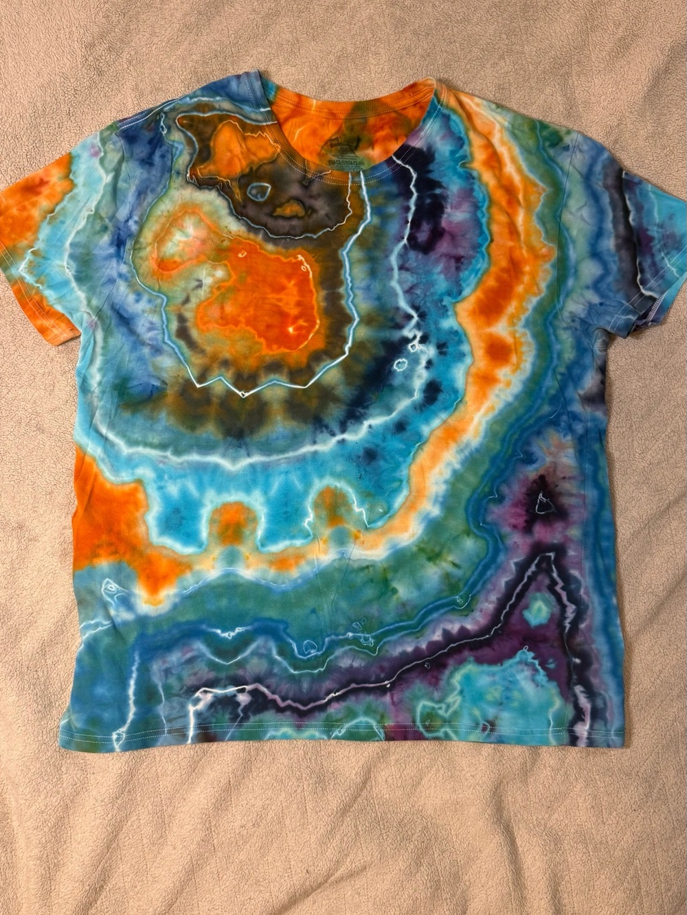 Hanes Short Sleeve Tie-Dye Tee in Blue, Orange, Purple & Green